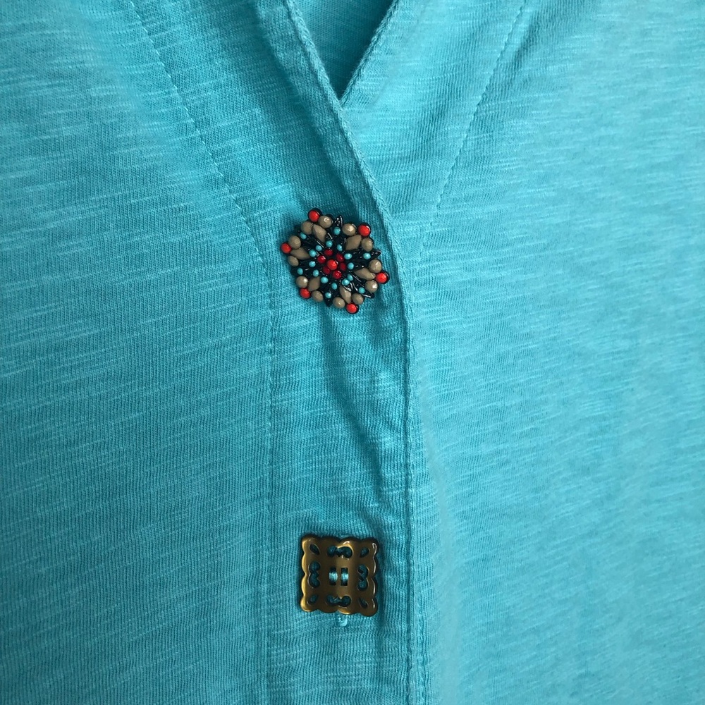 Soft Surroundings Danielle Button Top 3/4 Sleeve Turquoise Size 1X - Picture 5 of 14